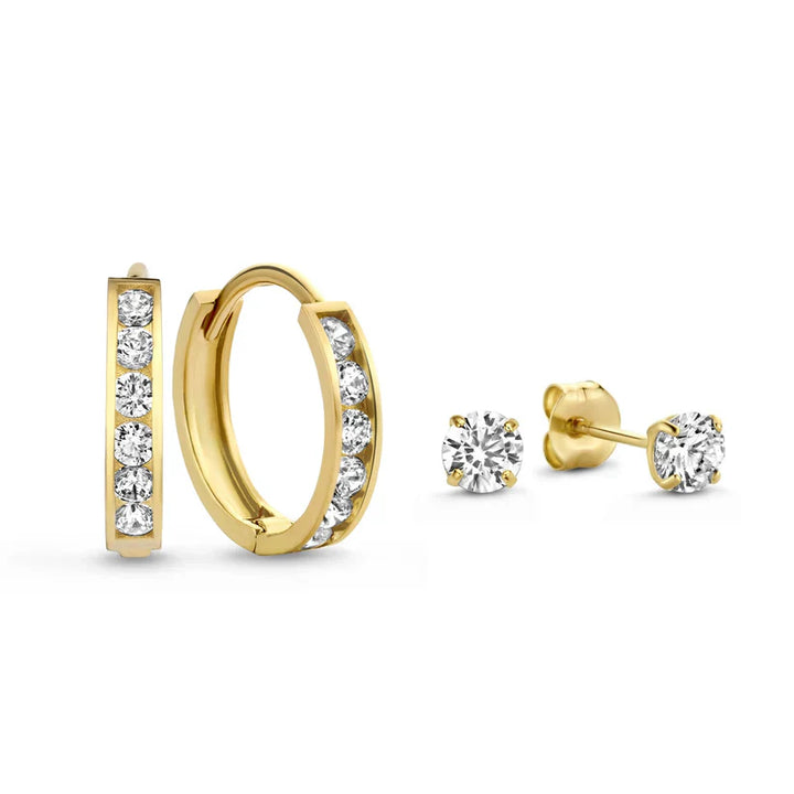 Elegante set van gouden Brillane oorbellen met stenen