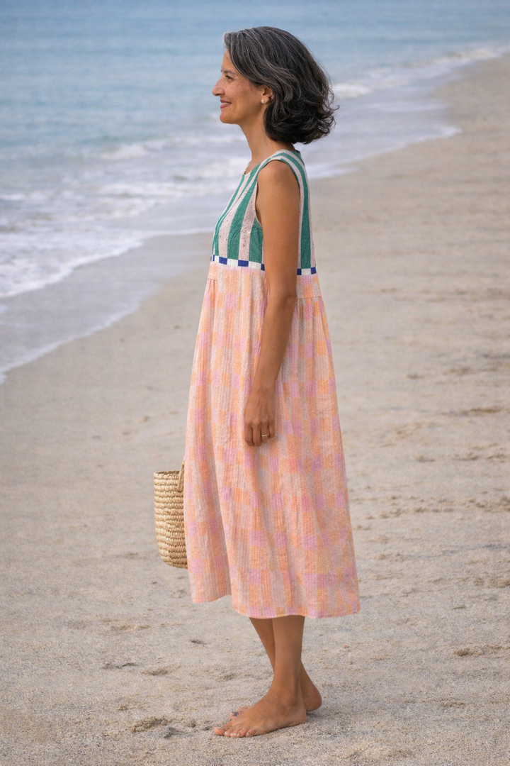 Lilia | Midi-jurk met pastelstrepen