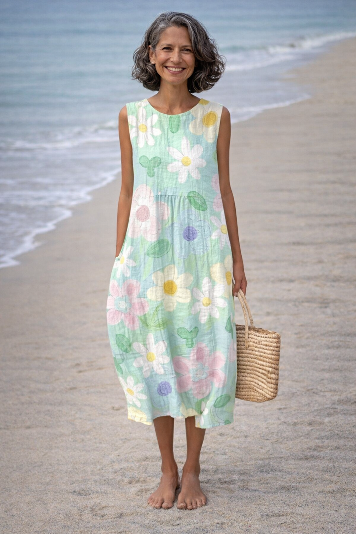 Irene | Midi-jurk met pastelbloemen
