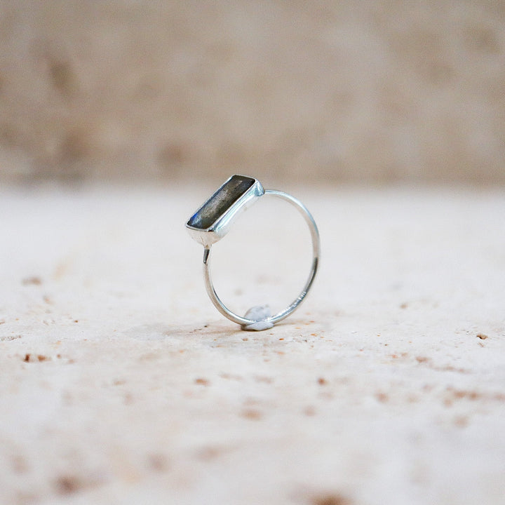 Labradoriet Ring vierkant van 925 Sterling Zilver blauw-groen