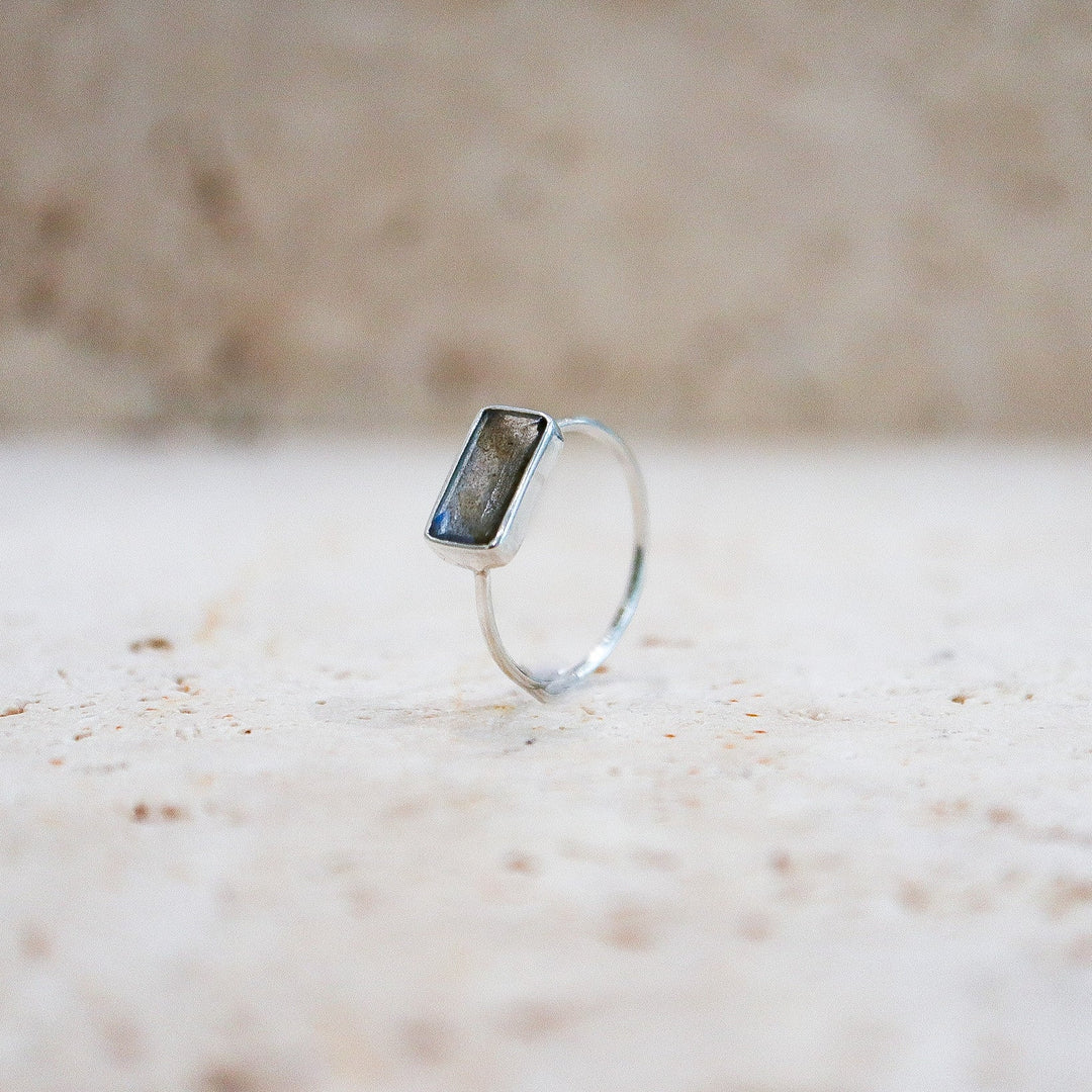 Labradoriet Ring vierkant van 925 Sterling Zilver blauw-groen