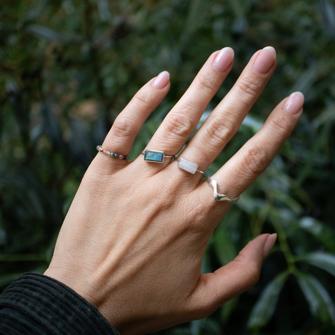 Labradoriet Ring vierkant van 925 Sterling Zilver blauw-groen