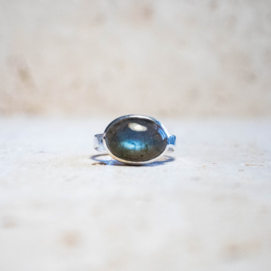 Grote ovale Labradoriet Ring 925 Sterling Zilver