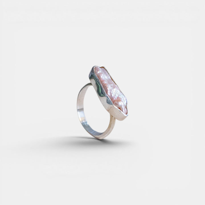 Statement-ring van 925 sterling zilver met roze zoetwaterparel