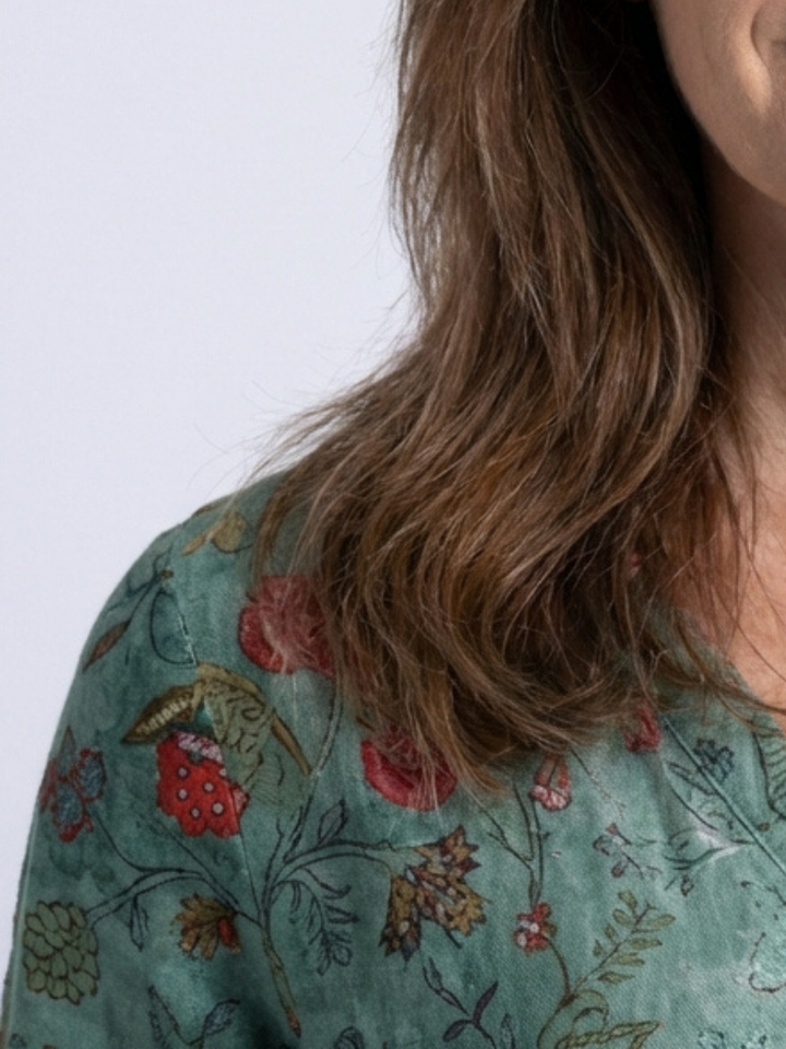 Marina | Florale V-hals Maxikleed met driekwartmouwen