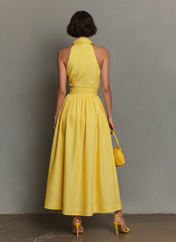 Dames Minimalistische Gestreepte Kraag Mouwloze Maxi Jurk MDZ1099D5Y