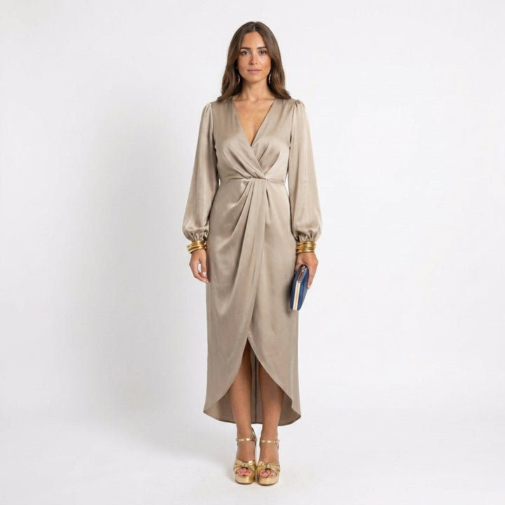 Martina | Midi avondjurk met centrale draping
