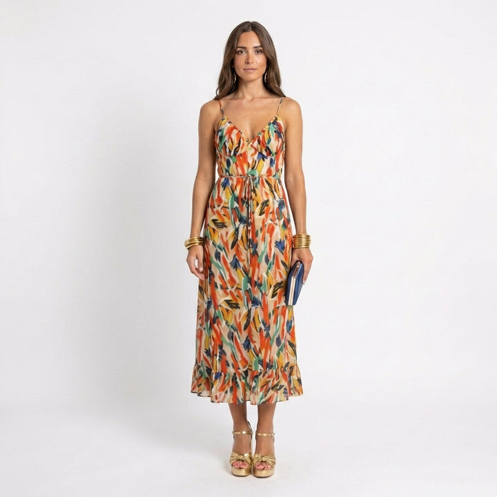 Yamy | Midi-jurk met print en spaghettibandjes
