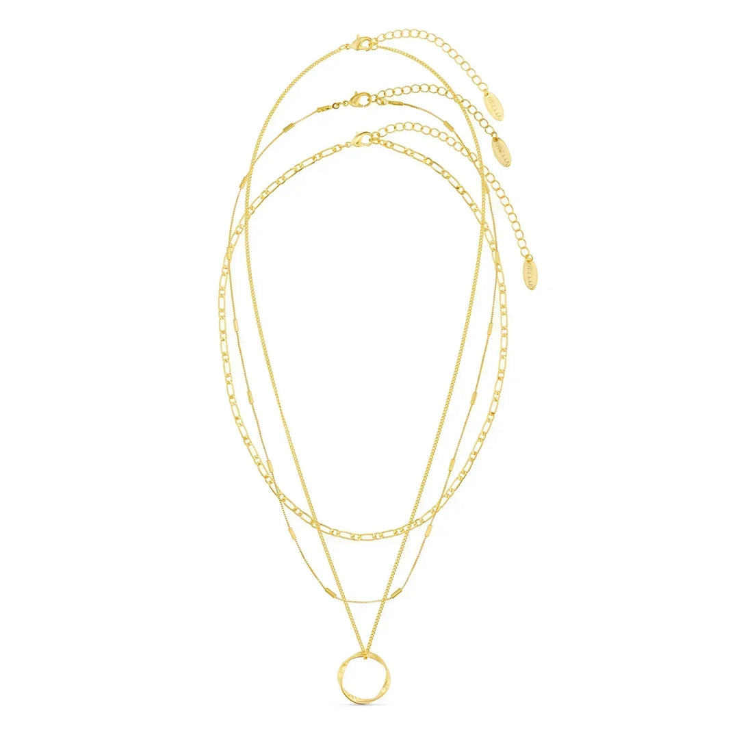 Elegante gouden collier met drie rijen en open cirkel