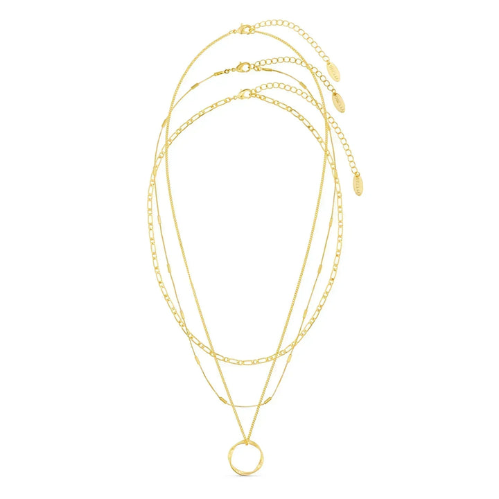 Elegante gouden collier met drie rijen en open cirkel