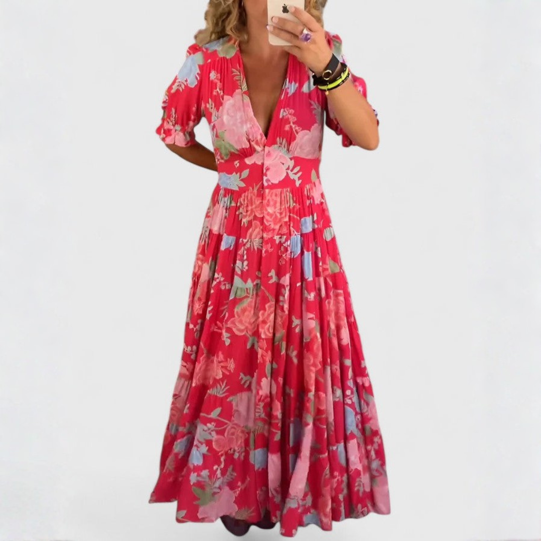 Minelda – Bloemenjurk met V-hals