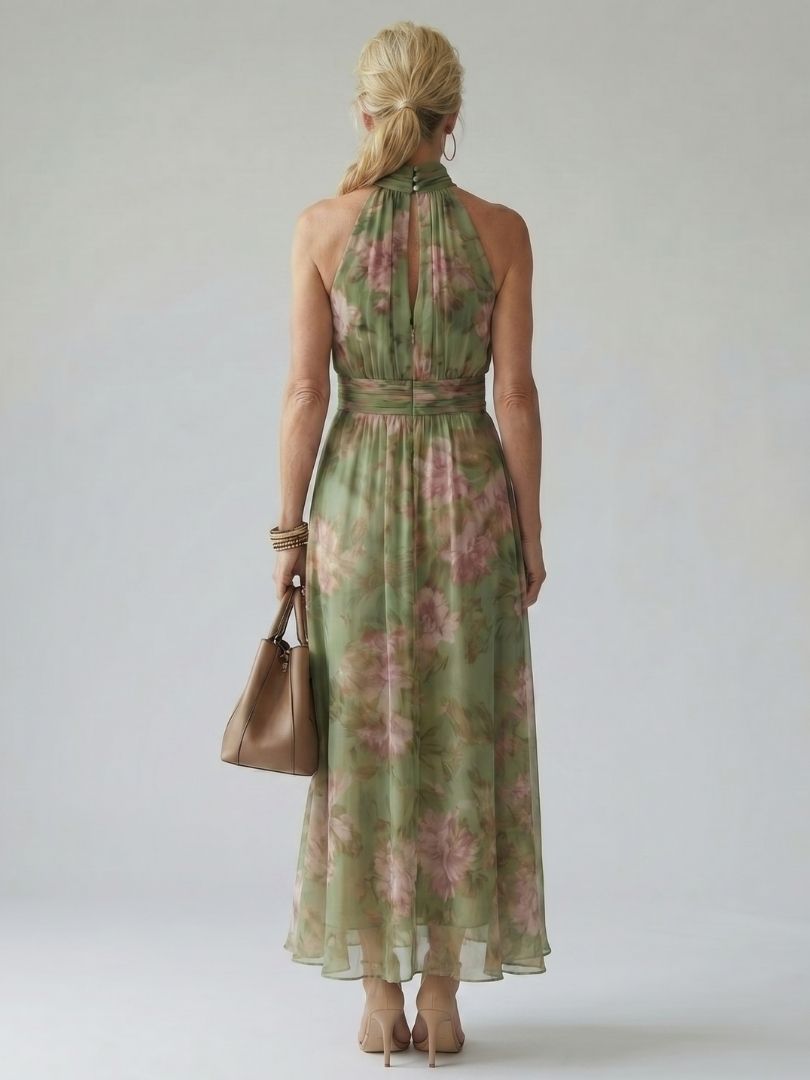 Mirelle | Geplooide Halter Midi-jurk