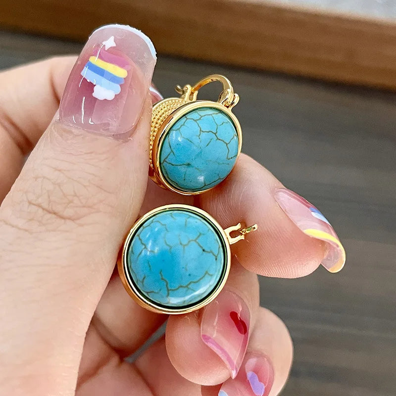 Elegante Vintage Geometrische Turquoise Stud Oorbellen
