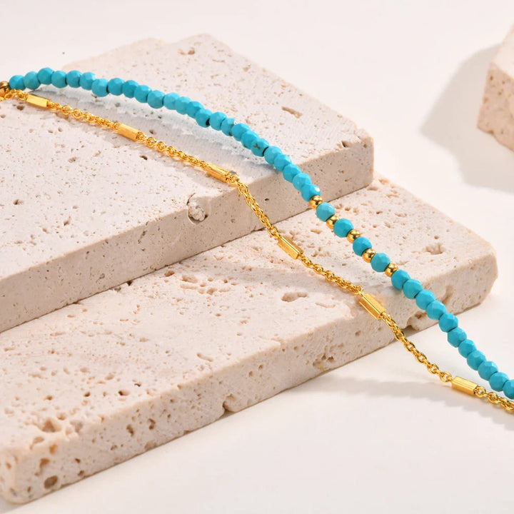 Tijdloze Gouden Dubbele Ketting Turquoise Armband