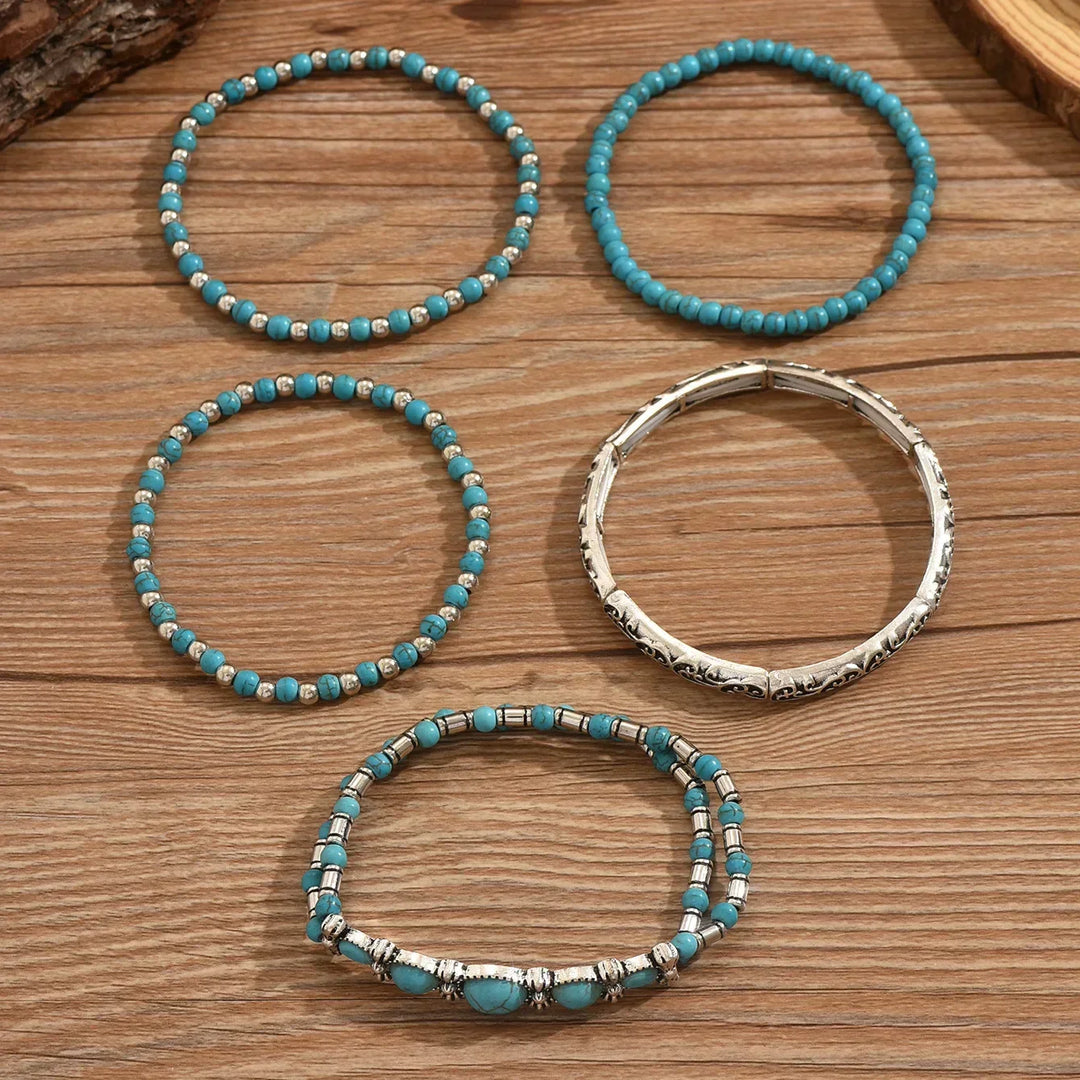 Lucia - Set van armband en oorbellen van turquoise parels in bohemian stijl