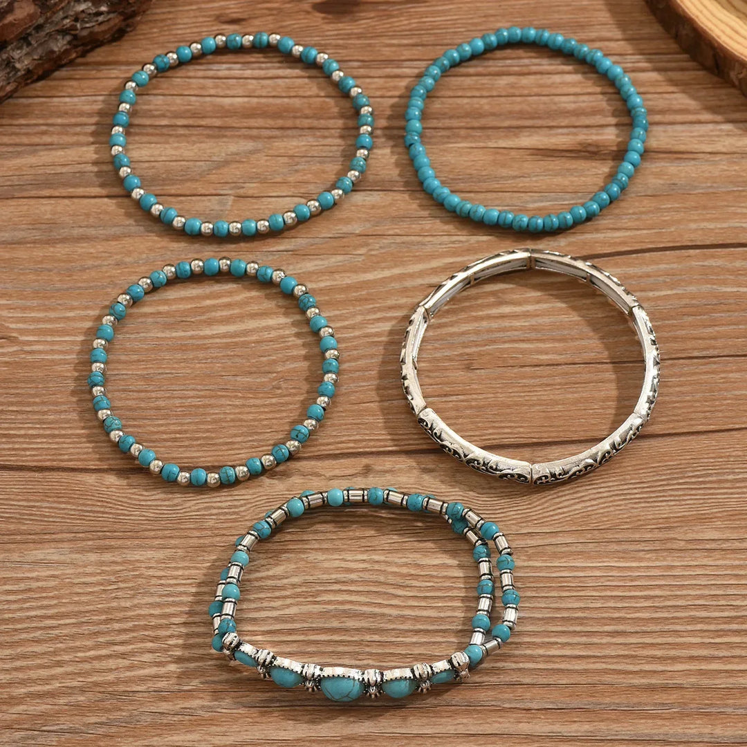 Boheemse Turquoise Kralen Armband Set