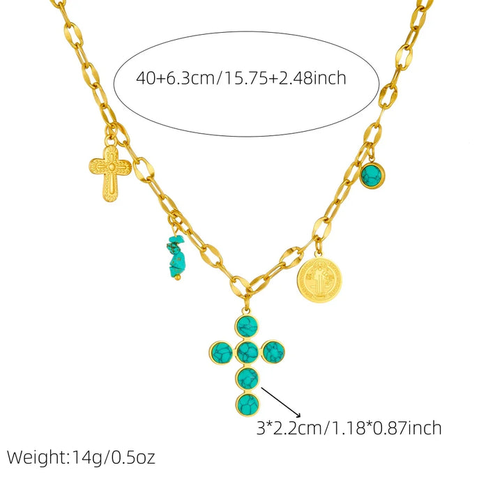 Exclusieve Turquoise Kruis Ketting van Roestvrij Staal