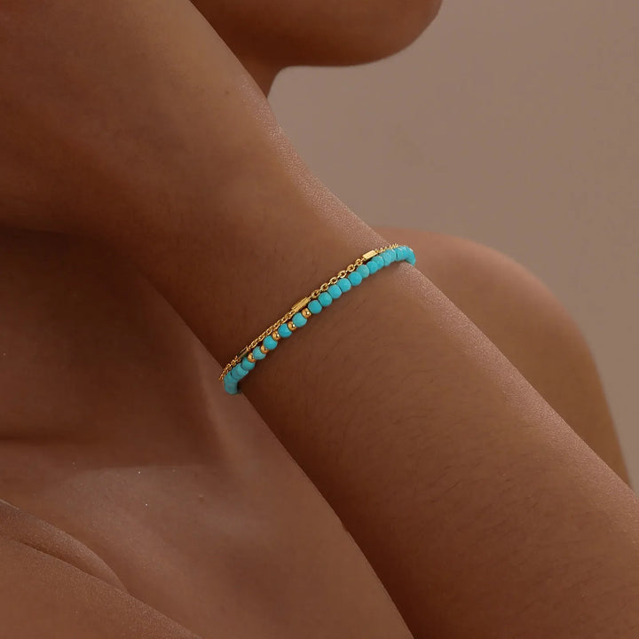 Tijdloze Gouden Dubbele Ketting Turquoise Armband