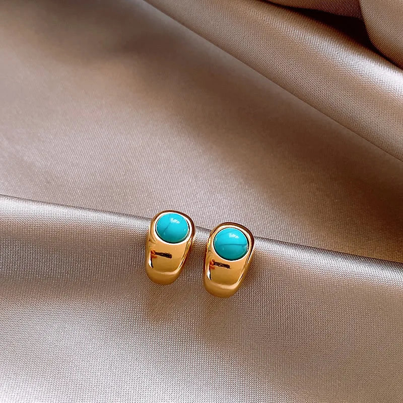 Tijdloze Turquoise Gebogen Koperen Oorbellen