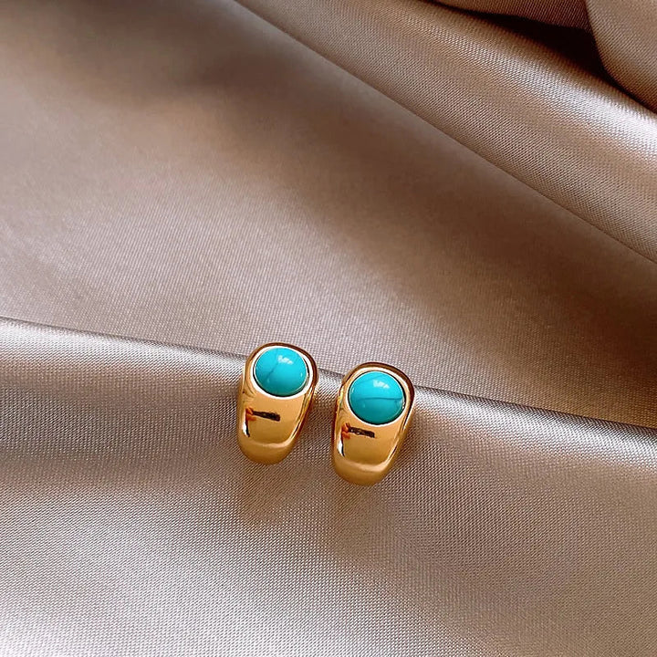 Tijdloze Turquoise Gebogen Koperen Oorbellen