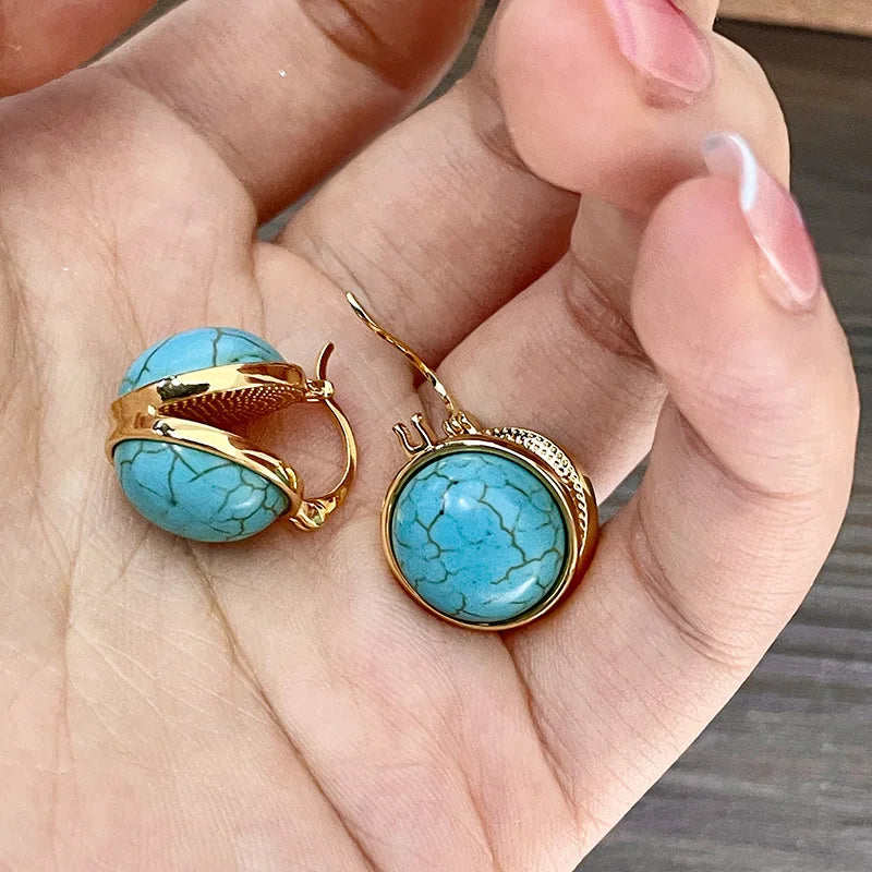Elegante Vintage Geometrische Turquoise Stud Oorbellen