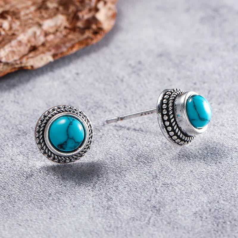 Vintage Boheemse Imitatie Turquoise Stud Oorbellen