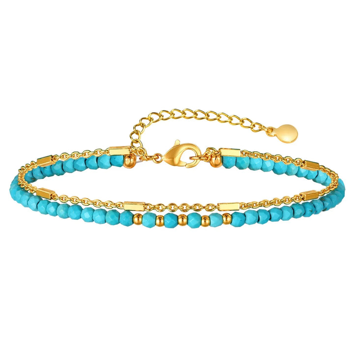 Tijdloze Gouden Dubbele Ketting Turquoise Armband