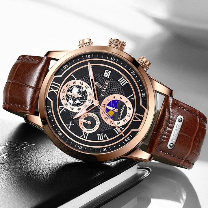 Luxe Chronograaf Horloge met Echt Leren Band