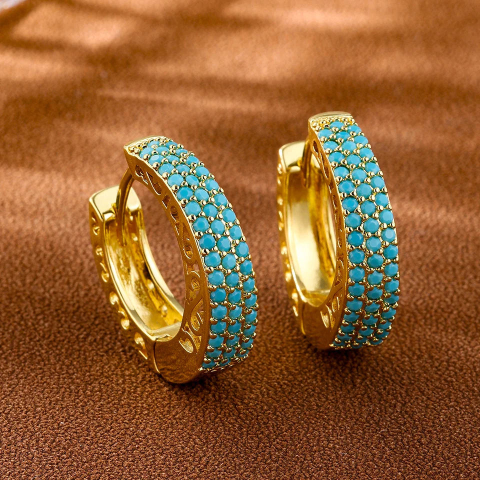 Chique Turquoise Blauwe Bloem Hoepel Oorbellen