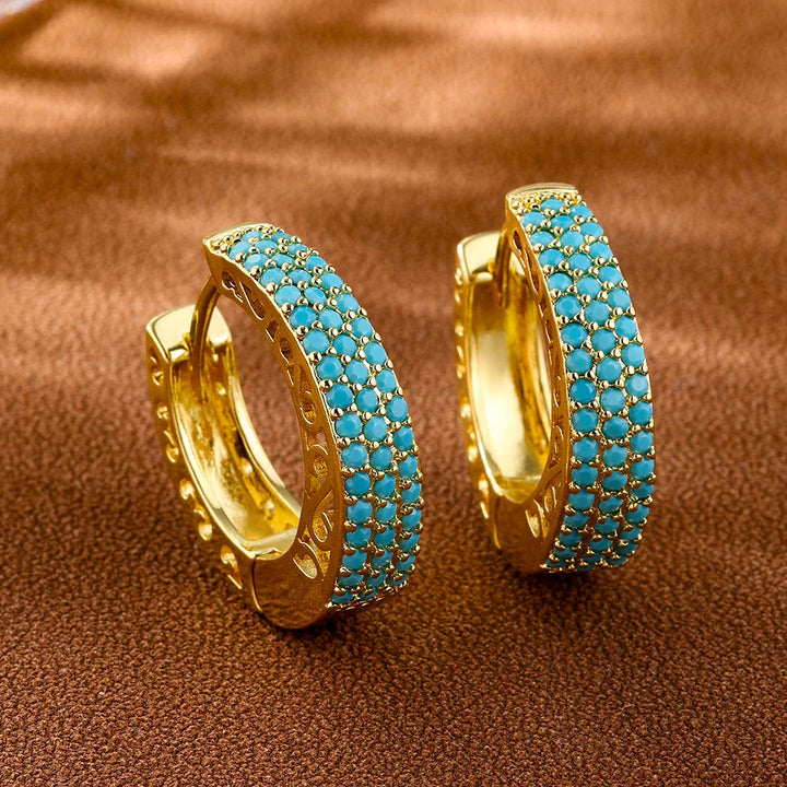 Chique Turquoise Blauwe Bloem Hoepel Oorbellen