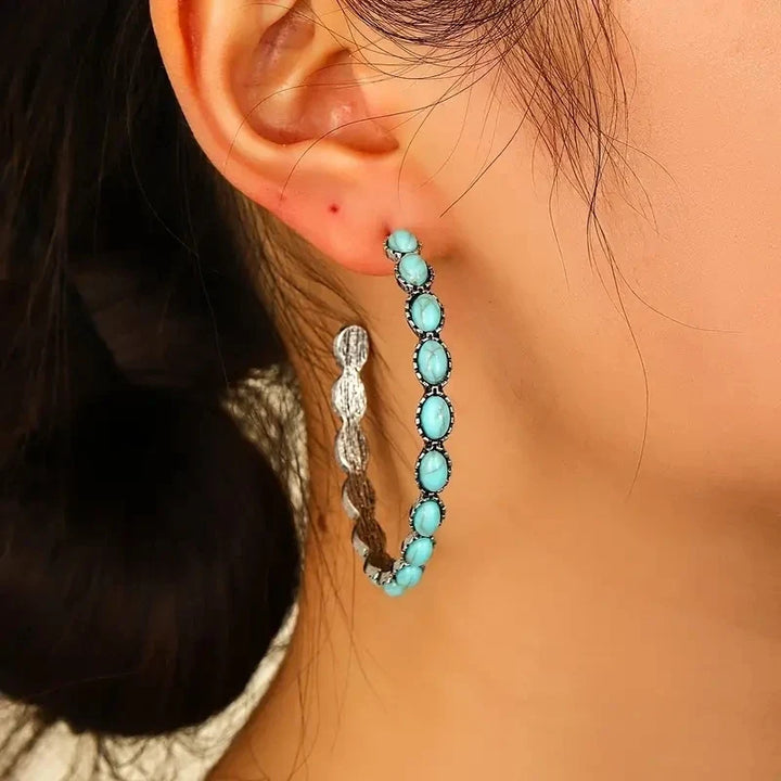 Vintage Boheemse Turquoise Cirkel Oorbellen