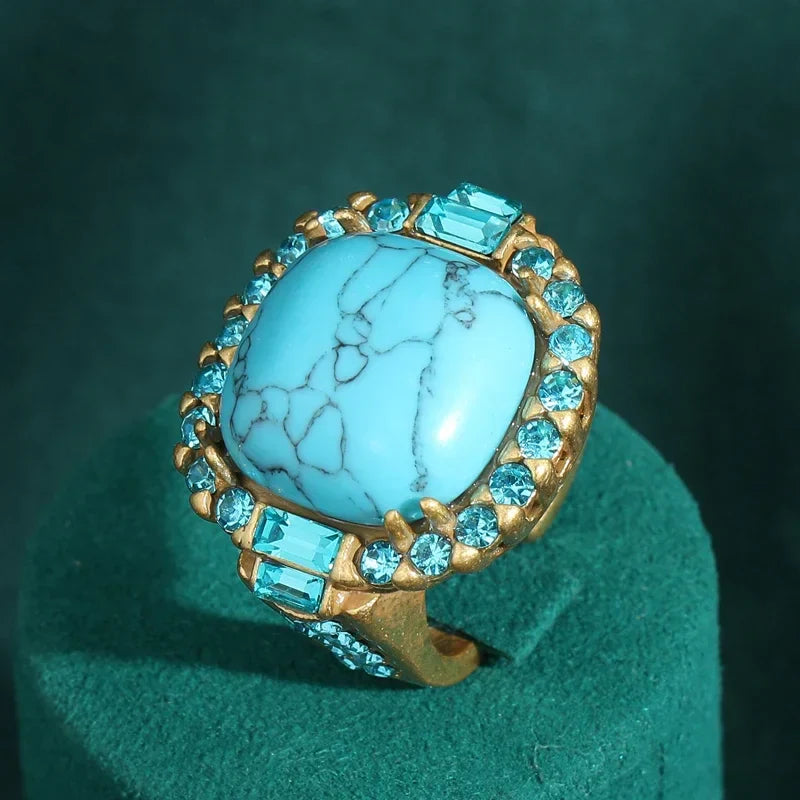 Vintage Art Deco Turquoise Gouden Ring