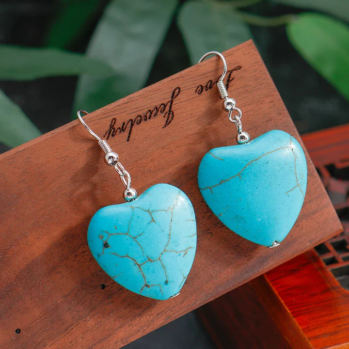 Antieke Turquoise Hart Dangle Oorbellen