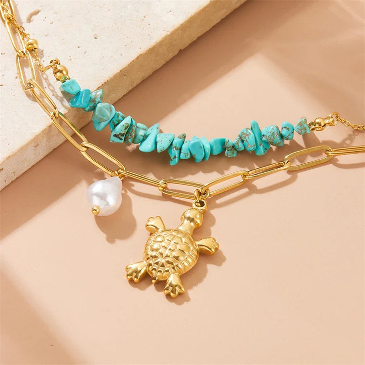 Exclusieve RVS Turquoise Schildpad Armband
