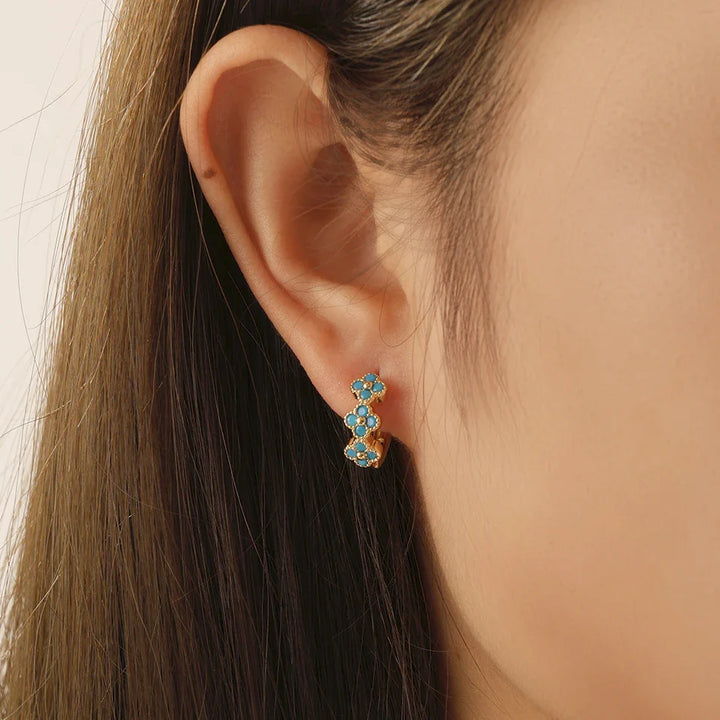 Chique Turquoise Blauwe Bloem Hoepel Oorbellen