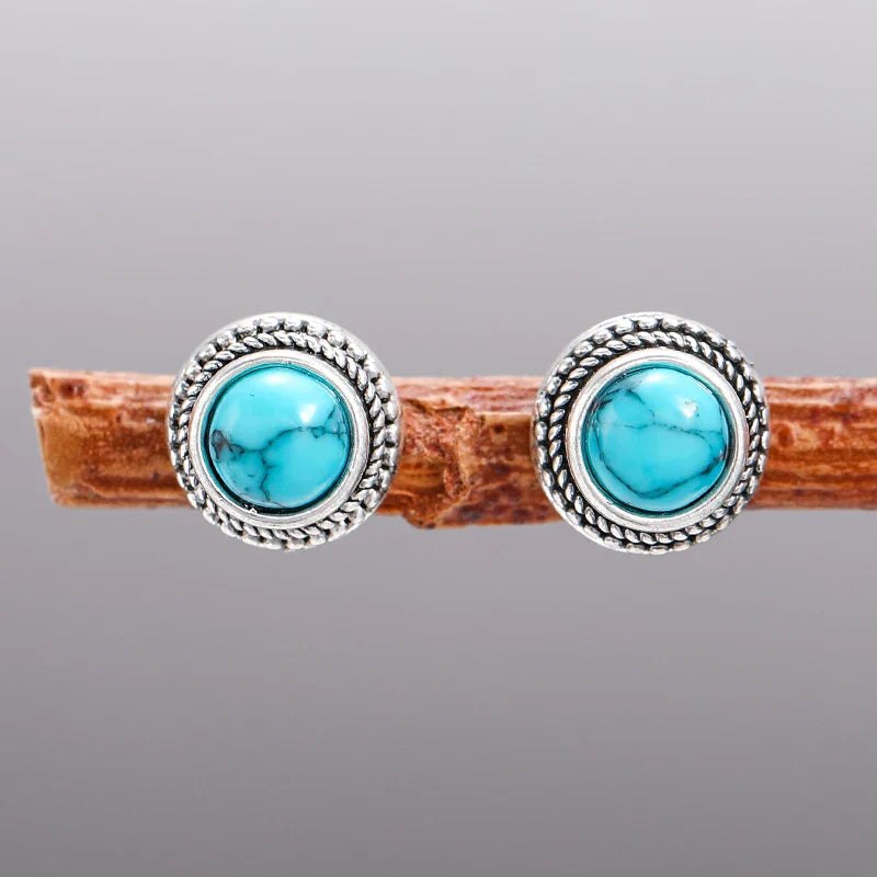 Vintage Boheemse Imitatie Turquoise Stud Oorbellen