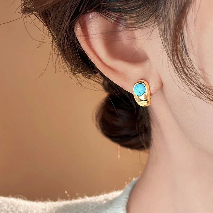 Tijdloze Turquoise Gebogen Koperen Oorbellen