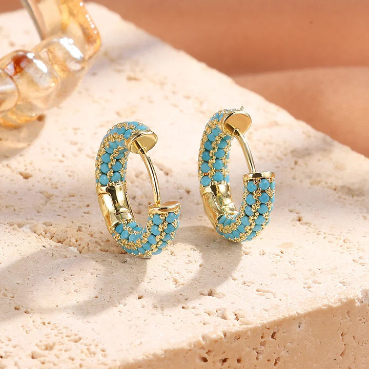 Chique Turquoise Blauwe Bloem Hoepel Oorbellen