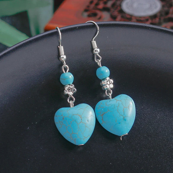 Antieke Turquoise Hart Dangle Oorbellen