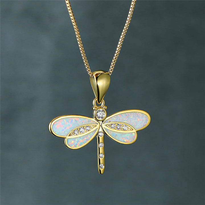 Gouden Libelle Halsketting met Opale
