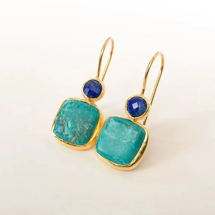 Modieuze Vierkante Ingelegde Turquoise Oorbellen