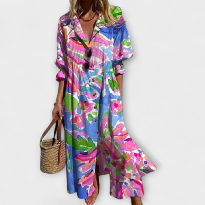 Lila - Flatterende Maxi Jurk met Buikbedekking