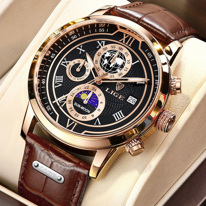 Luxe Chronograaf Horloge met Echt Leren Band