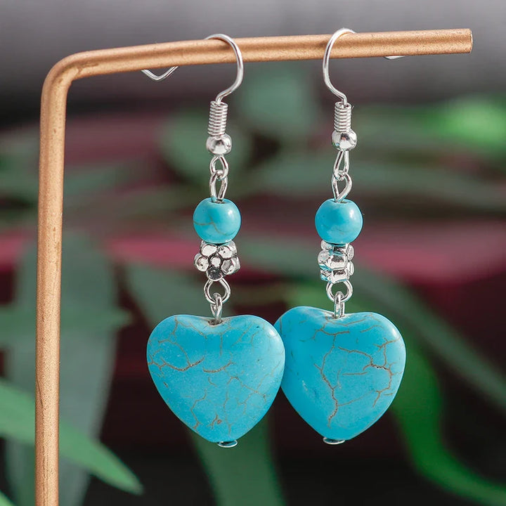 Antieke Turquoise Hart Dangle Oorbellen