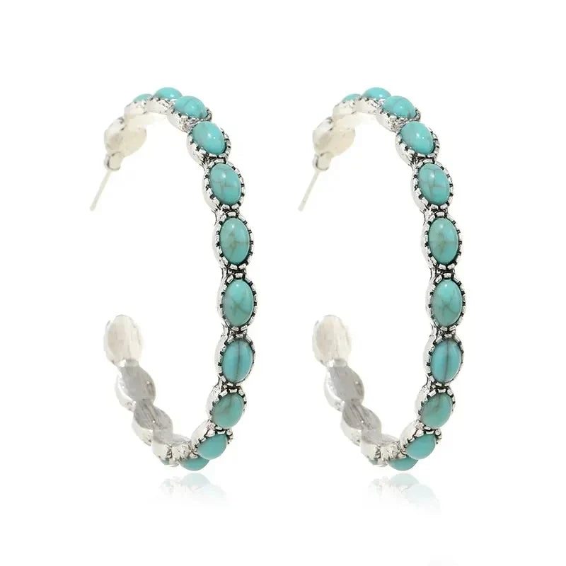 Vintage Boheemse Turquoise Cirkel Oorbellen