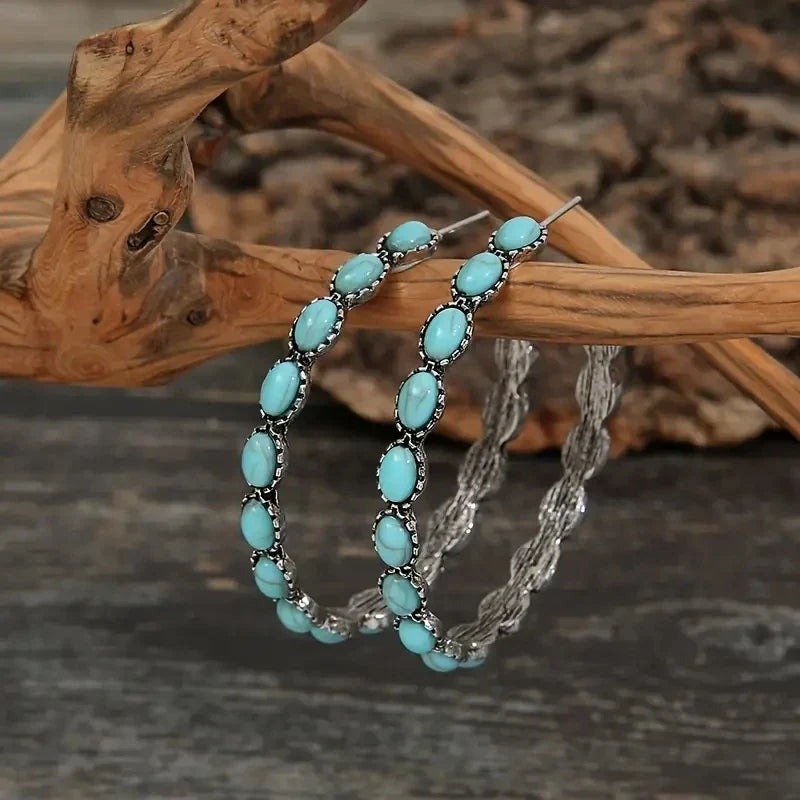 Vintage Boheemse Turquoise Cirkel Oorbellen