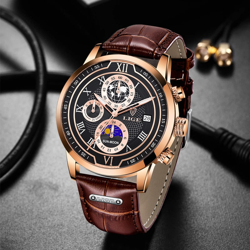 Luxe Chronograaf Horloge met Echt Leren Band
