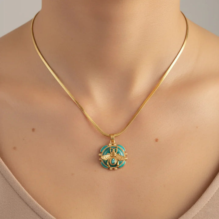 Chique Gouden Turquoise Bijenhanger Ketting