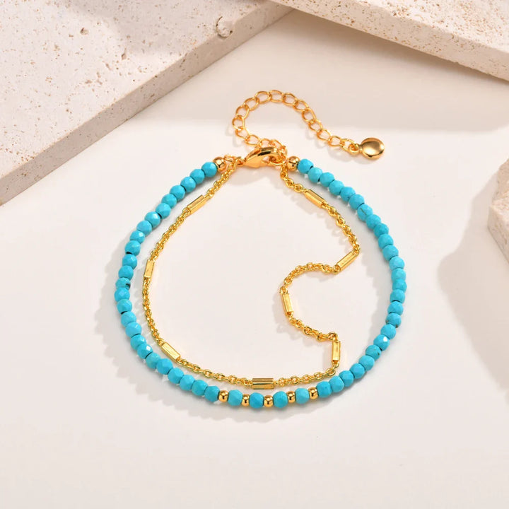 Tijdloze Gouden Dubbele Ketting Turquoise Armband