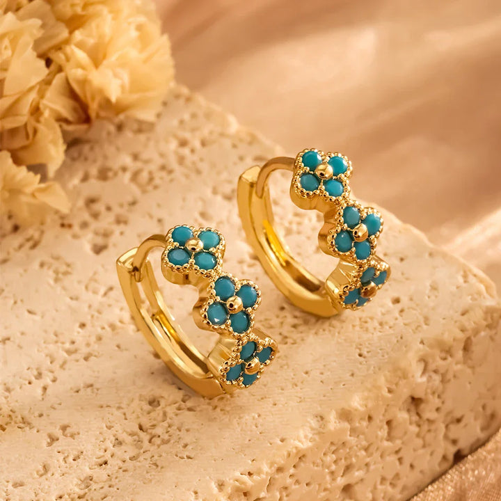 Chique Turquoise Blauwe Bloem Hoepel Oorbellen